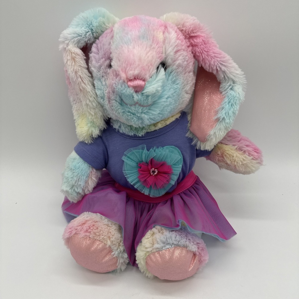 Build A Bear Bunny‎ Rabbit Plush Tie Dye Pastel Rainbow Floppy Ears Easter 17"